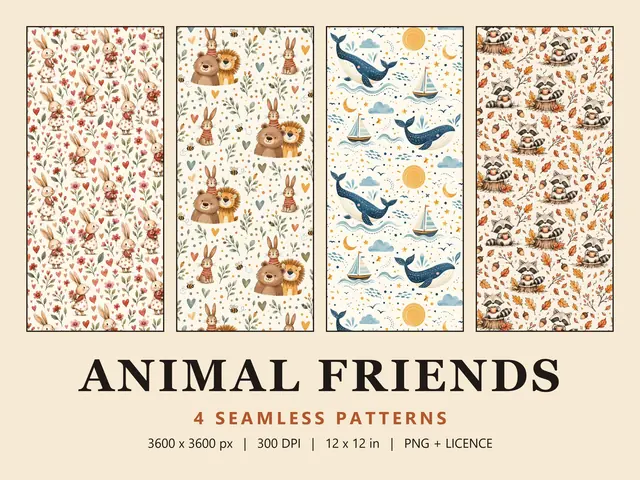 Kids Animal Seamless Pattern Bundle, Animal Friends cover image