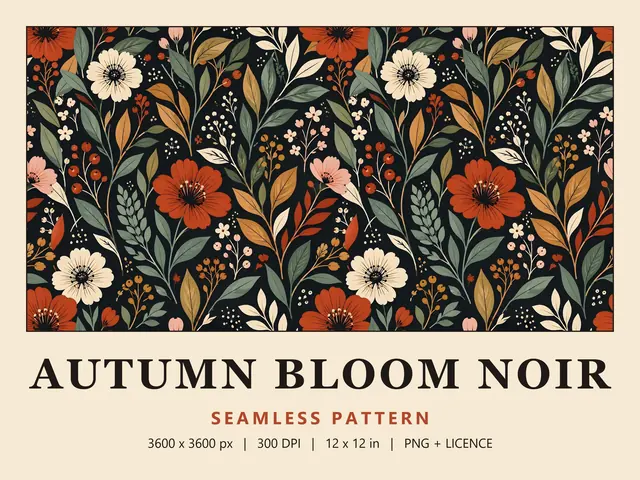Dark Autumn Floral Seamless Pattern, Autumn Bloom Noir cover image