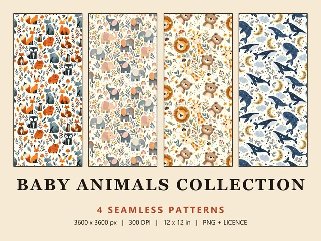 Baby Animal Seamless Pattern Bundle, Baby Animal Bundle cover image