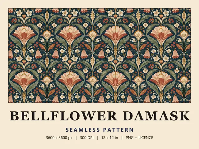 Navy Folk Floral Seamless Pattern, Bellflower Damask cover image