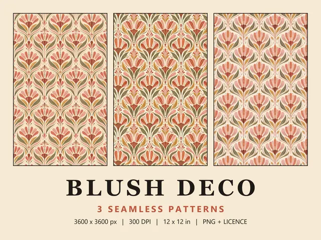 Art Deco Tulip Seamless Pattern Set, Blush Deco cover image