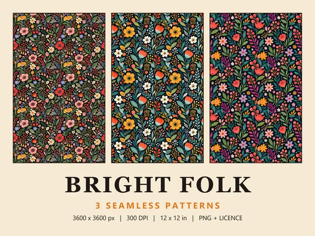 Bright Folk Floral Seamless Pattern Set, Bright Folk cover image