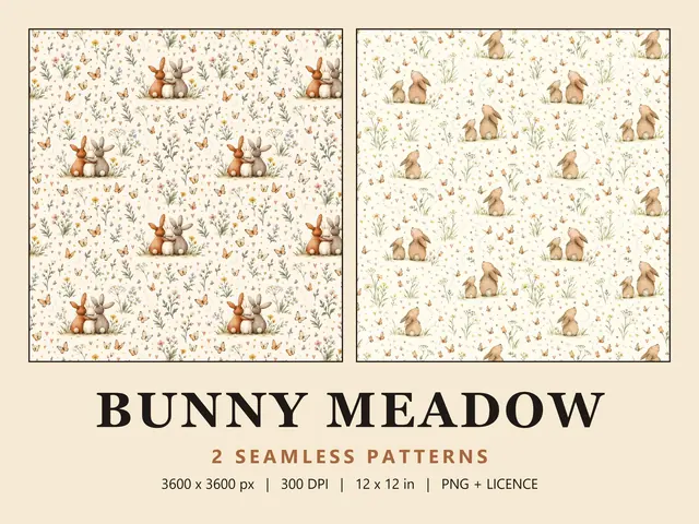 Bunny Seamless Pattern Set, Bunny Meadow cover image