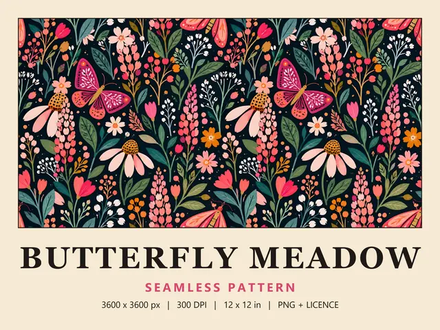 Butterfly Seamless Pattern, Butterfly Meadow cover image