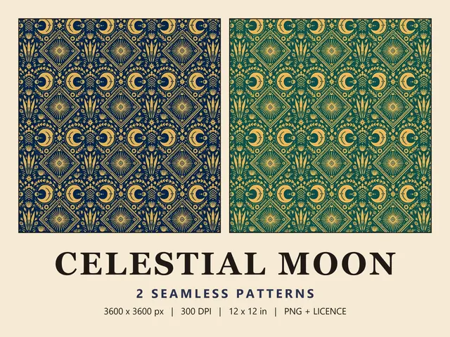 Celestial Moon Seamless Pattern Set, Celestial Moon Set cover image