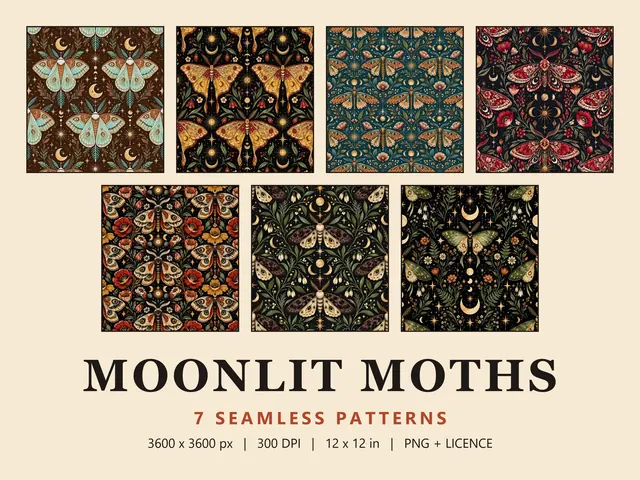 Celestial Moth Seamless Pattern Bundle, Celestial Moth Bundle cover image