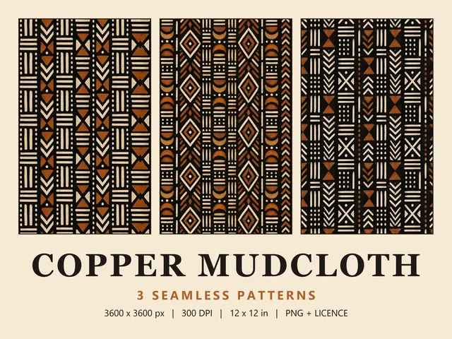 Black Mudcloth Seamless Pattern Set, Copper Mudcloth cover image