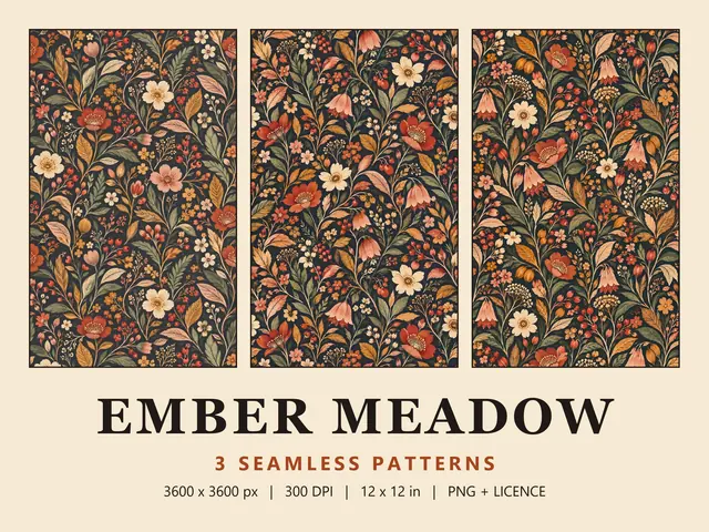 Dark Autumn Floral Seamless Pattern Set, Ember Meadow cover image