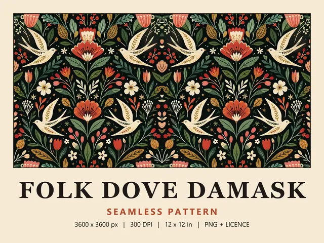 Folk Dove Seamless Pattern, Folk Dove Damask cover image