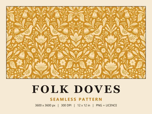 Folk Bird Seamless Pattern, Folk Doves cover image