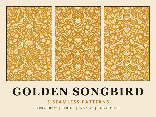 Folk Bird Seamless Pattern Set, Golden Songbird cover image