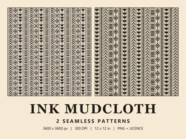 Black and Cream Mudcloth Seamless Pattern Set, Ink Mudcloth cover image