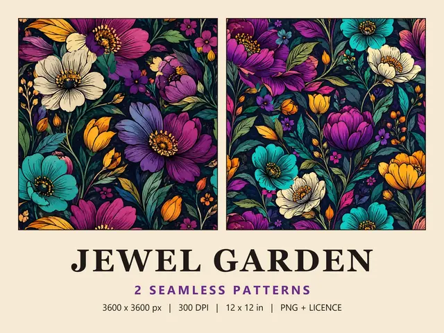 Jewel Tone Dark Floral Seamless Pattern Set, Jewel Tone Dark Floral Set cover image