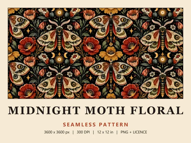 Dark Moth Seamless Pattern, Midnight Moth Floral cover image