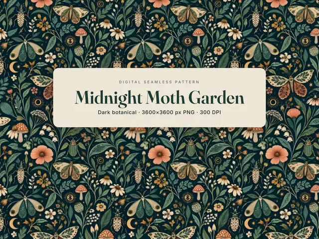 Dark Botanical Moth Seamless Pattern, Midnight Moth Garden cover image