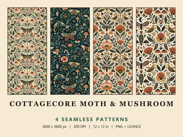 Cottagecore Seamless Pattern Bundle, Moth & Mushroom Cottagecore Bundle cover image