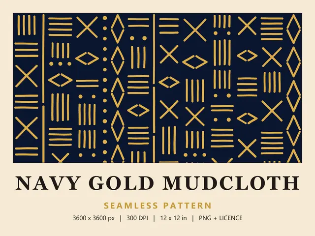 Navy Mudcloth Seamless Pattern, Navy Gold Mudcloth cover image