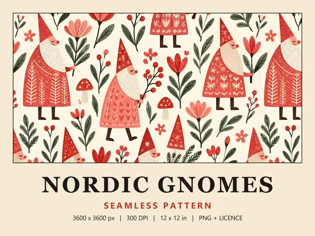 Christmas Gnome Seamless Pattern, Nordic Gnomes cover image