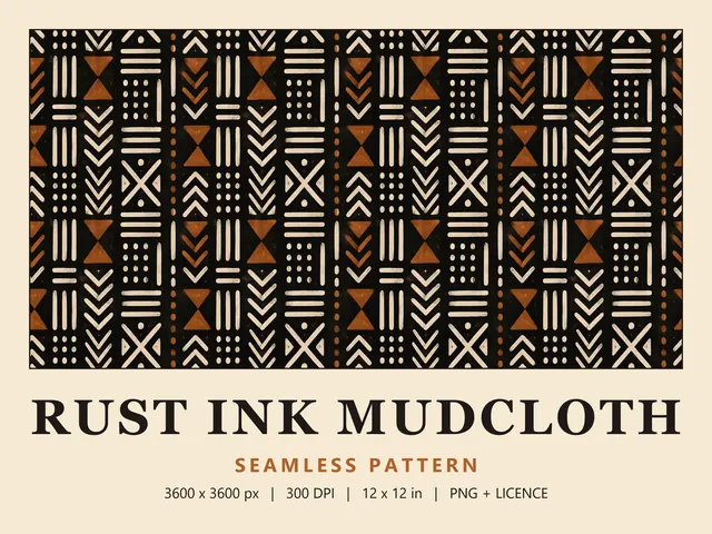 Black Mudcloth Seamless Pattern, Rust Ink Mudcloth cover image