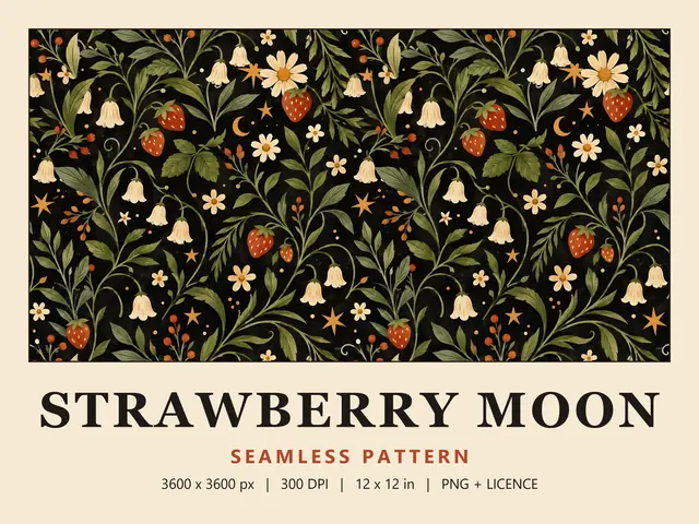 Dark Cottagecore Strawberry Seamless Pattern, Strawberry Moon cover image