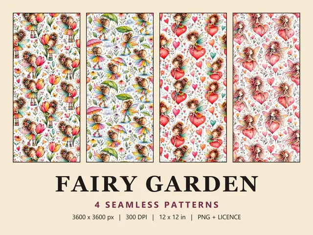 Watercolor Fairy Seamless Pattern Bundle, Watercolor Fairy Bundle cover image